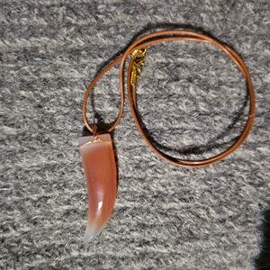 COPY - Carnelian agate horn gemstone pendant, wire wrap, leather cord, NWOT